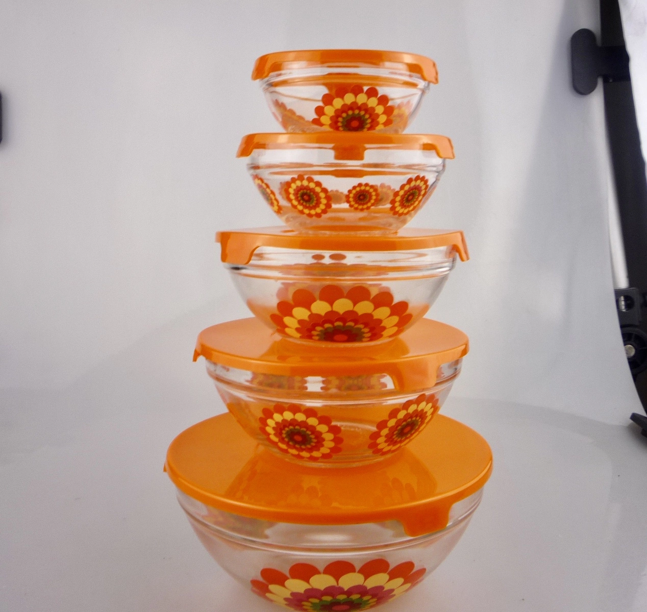 Clear Customise Decal Colourful Glass Bowls Set with Cover