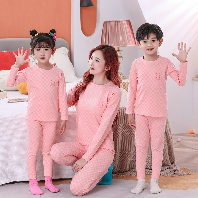 Herbst Winter Familie Warme Unterwäsche Mode Checkerboard Pyjama Set