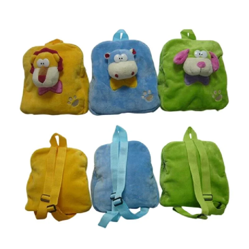 Customized Soft Baby Lion Bear Duck Bag Student Plush Stuffed Toys 30cm Animal Frog Tiger Hippo School Bag Kids/Children Giraffe