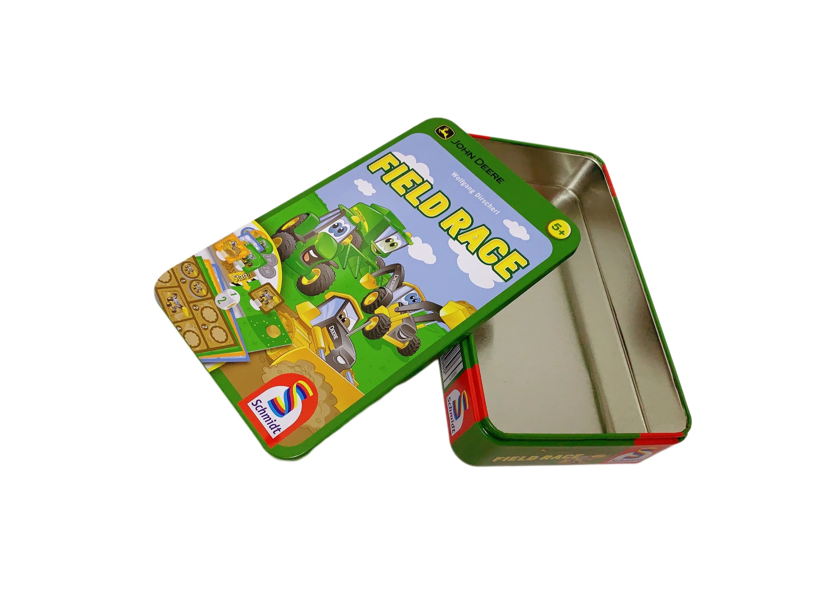 Venta caliente rectángulo forma impresión Tin de juguete Tarjetas de juego Tin Caja Metal Tin Póquer pequeño Tin Box Race Tin Box Caja de lata de embalaje para juegos