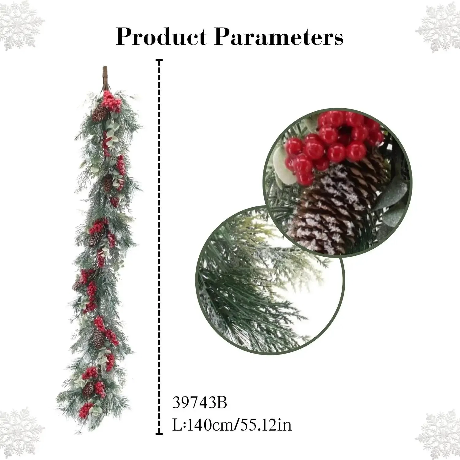 Home Decorations Party Holiday Supplies Frosted Pine Needles Pine Leaf with Pinecones and Berries Greenery Christmas Garland