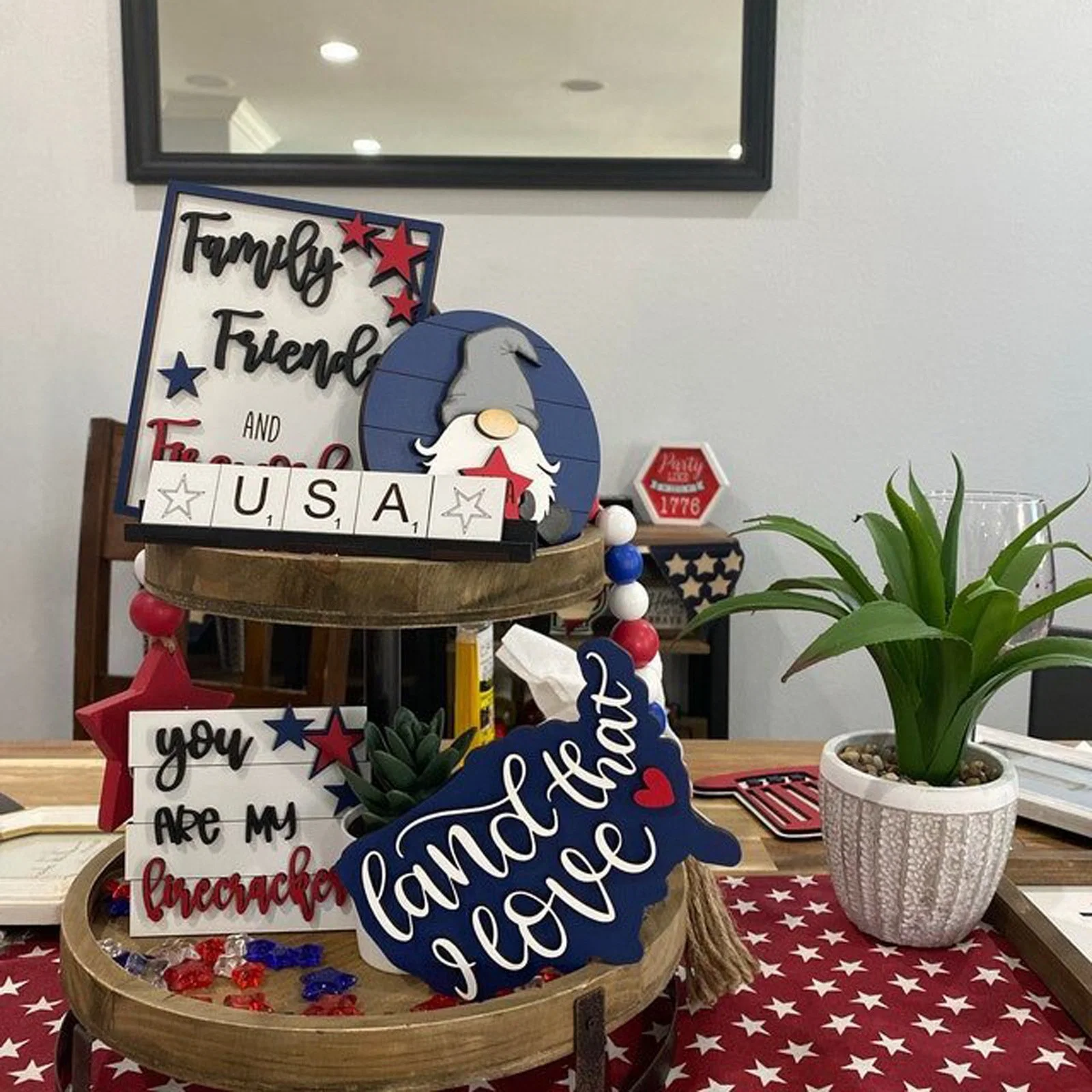 Panneau en bois pour jour de l'indépendance plateau à motif patriotique décoré ensemble de décorations Définir