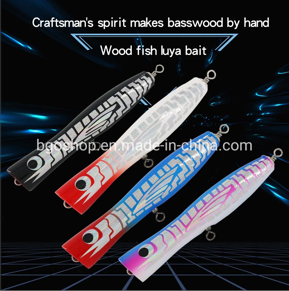 4 Colors 18cm/80g Wood Bait Treble Hooks Water Impact Largemouth Bass Tuna Fishlure Popper Wooden Fishing Lure