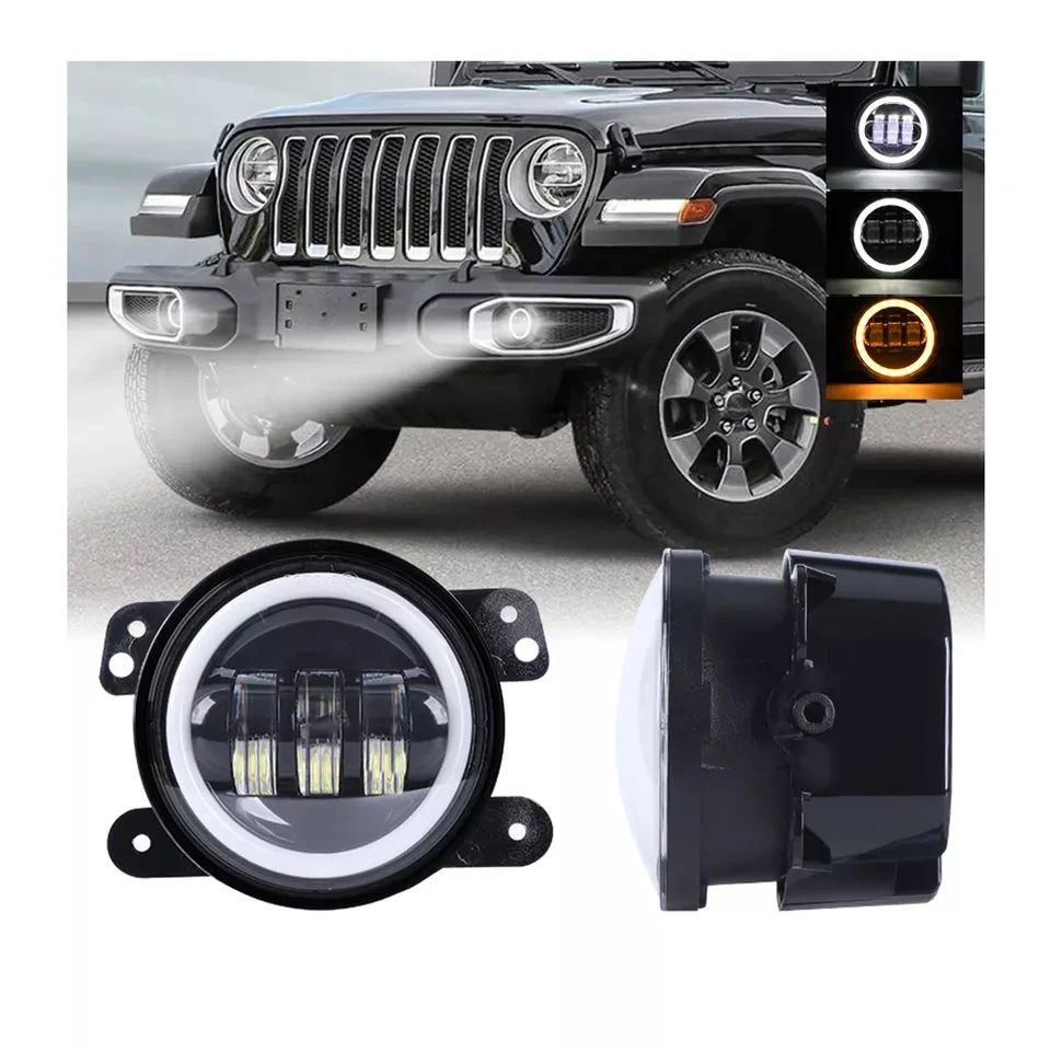 4 Inches LED Fog Lights Assembly W/Halo Ring DRL Fog Light Turn Signal Compatible with 07-17 Wrangler /14-18 Cherokee /11-14 Charger /10-19 Journey
