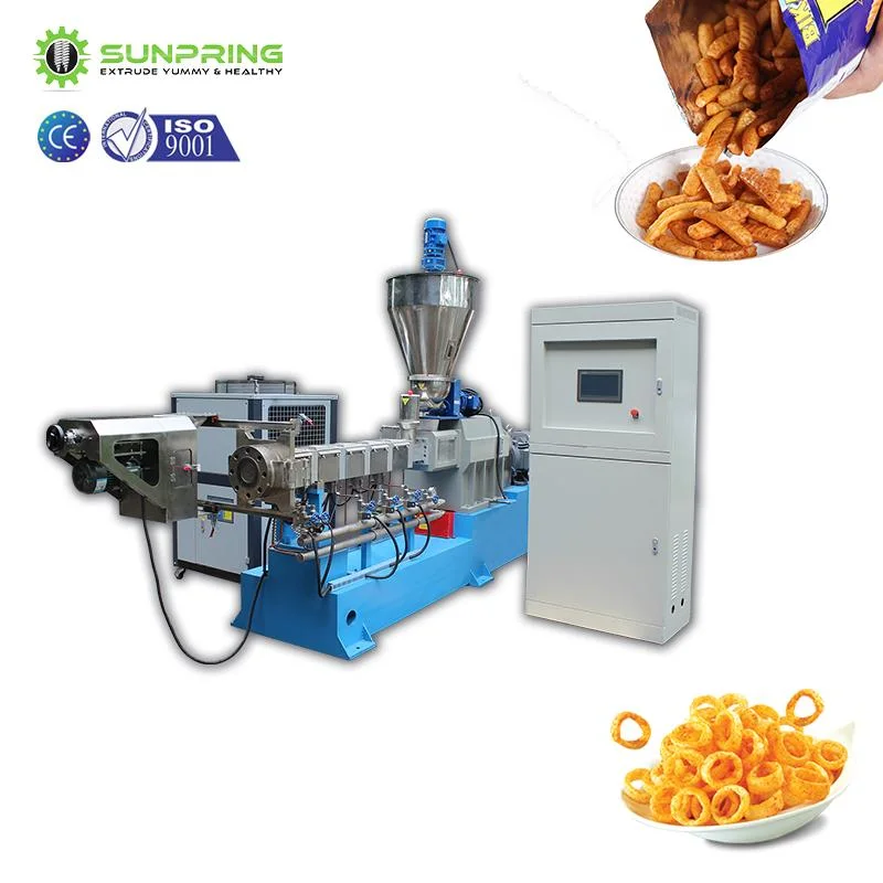 Maíz dulce Sunpring Puff Máquina + Core extruir Snack máquina + Resopló de doble husillo Puff Snack máquina extrusora de maíz