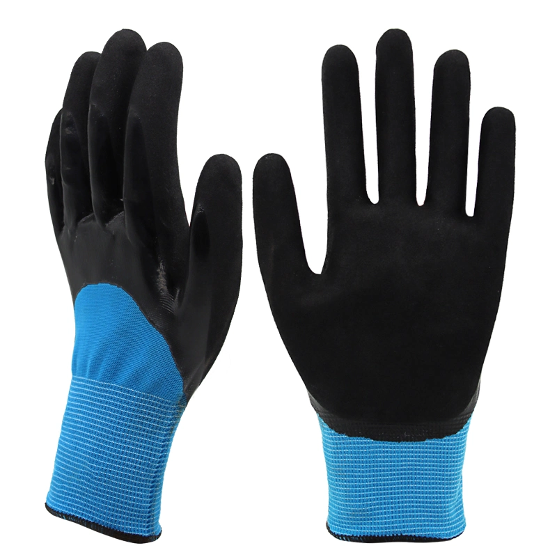 High quality/High cost performance  Water Proof 13G Nylon Knitted Liner Double Coated Nitrile Sandy Hand Protective Working Gloves