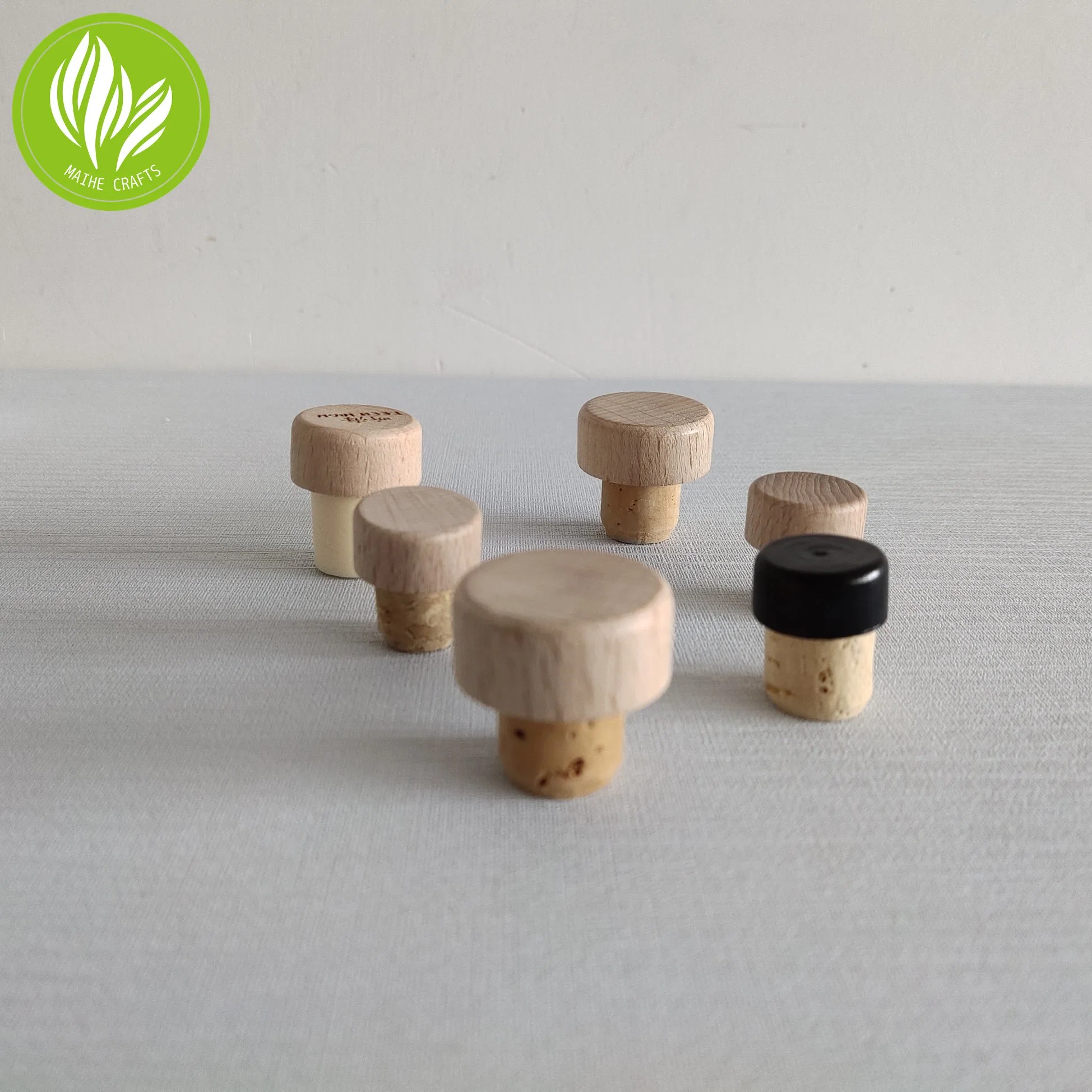 Customized Wood Cap with Natural Cork Glass Bottle Lid for Bottle