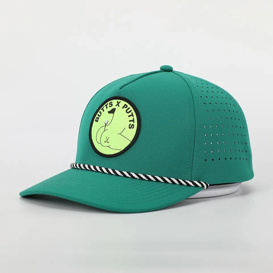 El logotipo de parches personalizados 5 de alta calidad de instrumentos de cuerda verde Papá Hat Deporte impermeable Gorra K una trama de corte láser agujero perforado Deportes Hat