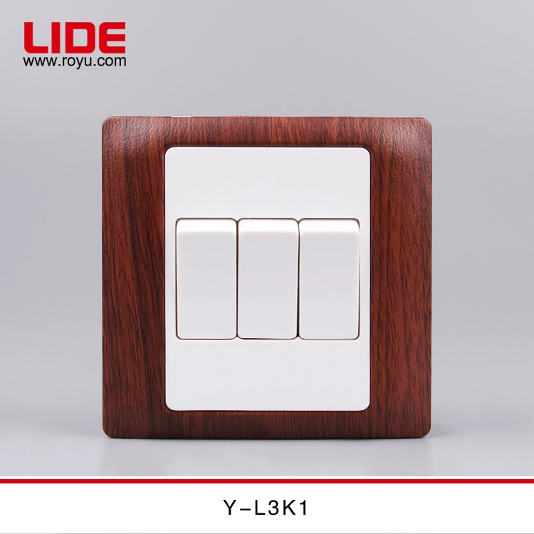 BS Wooden Color 3gang 10A 220V Electrical Switch