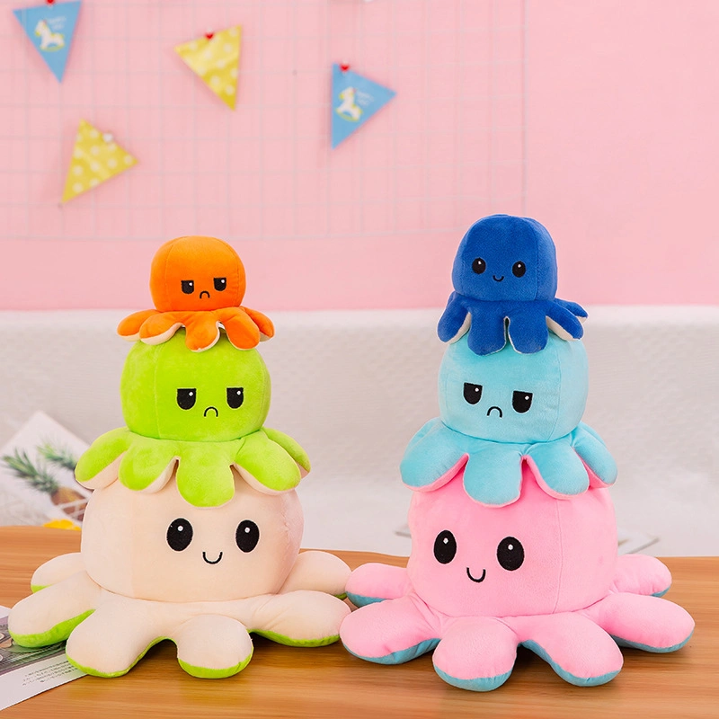 Juguete de peluche Flip Octopus de moda, muñeco pequeño de pulpo con cara reversible