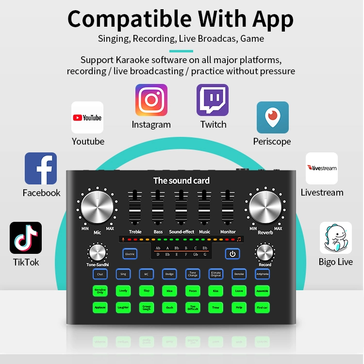 PC-V15 nouvel enregistrement studio USB carte son changeur de voix Deivice Mobile Carte son de diffusion en direct de l'interface audio