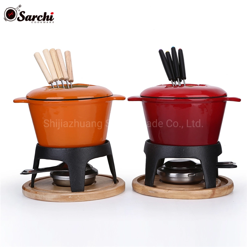 Großhandel/Lieferant Hot Pot Kochgeschirr Set Auflauf Chinesische Emaille Schokolade Guss Fondue-Set Mit Eisenkäse