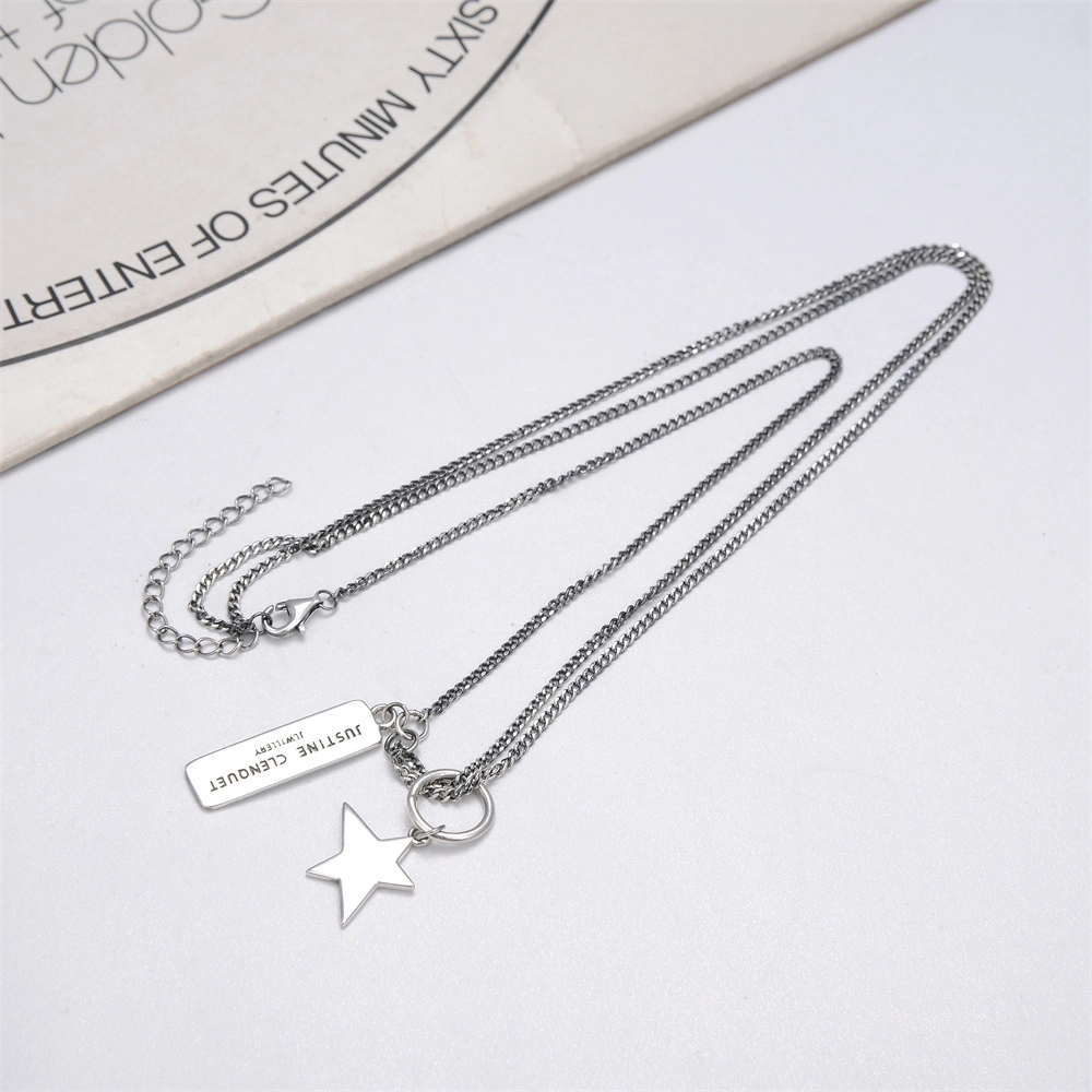 Pentagram Light Rectangular Nameplate 925 Sterling Silver Asymmetric Necklace