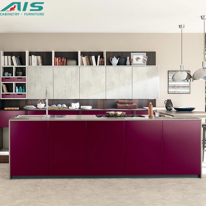 AIS European Elegant High End Good Quality Cheap Price Complete Floor to Ceiling Furniture Red Lacquer Kitchen Cabinets