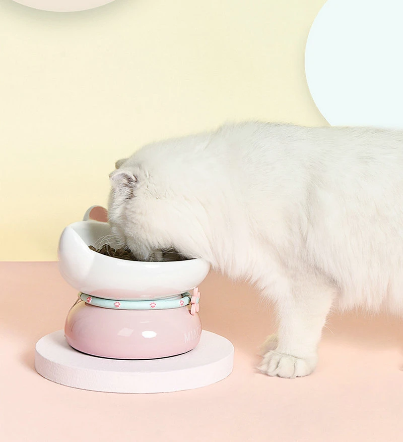 Pet Bowl Cat Bowls Non-Slip Pet Feeding Bowl Shallow Cat Water Bowl Macaron Ceramic Wbb19343