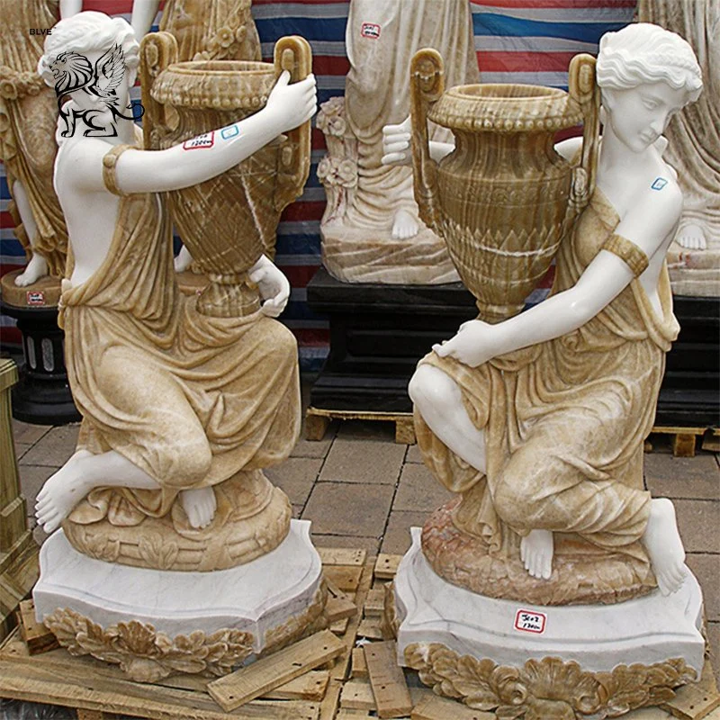 Factory Price New Product Outdoor Art Hand Carving Marble Woman Flower Pot MFC-05