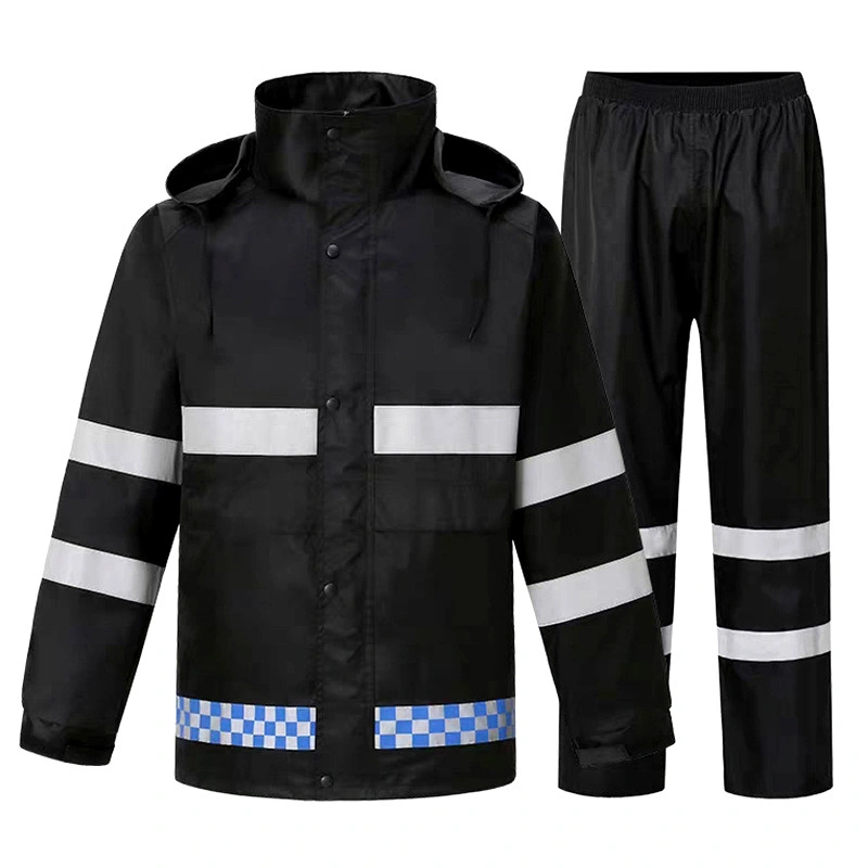 PU Working Rain Suit PVC Reflective Safety Raincoat for Security Man