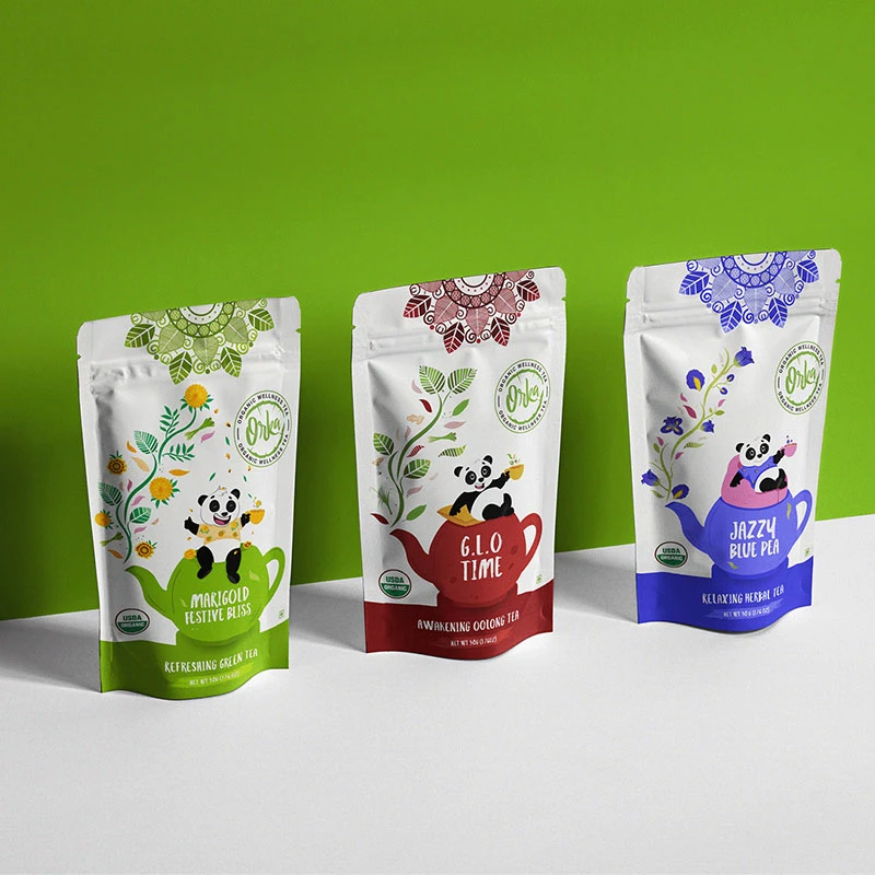 Custom Printed Empty Reusable Zipper Black Green Tea Packaging Bags