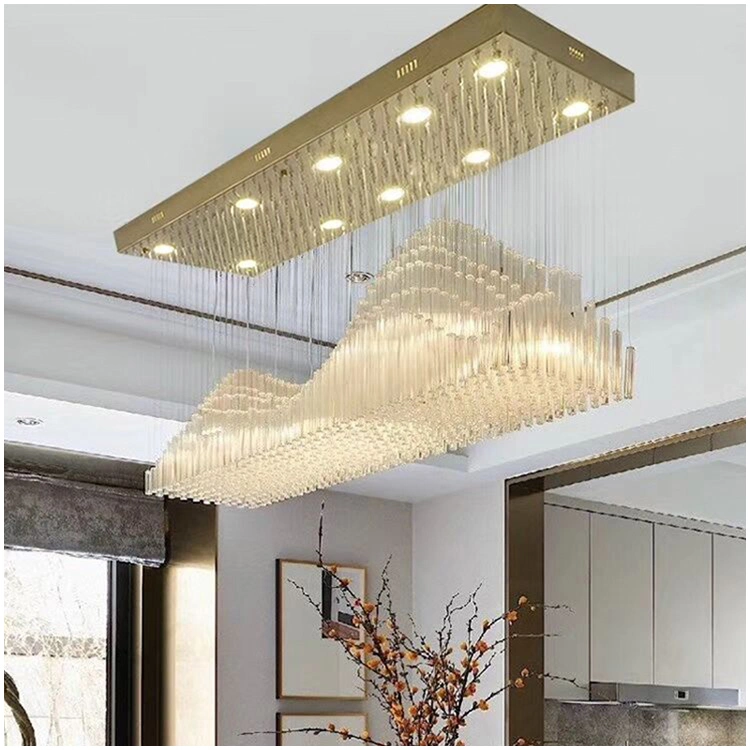 Custom Crystal Ceiling Light Fixture for Dining Room Wedding Centerpieces Crystal Rectangle Chandelier