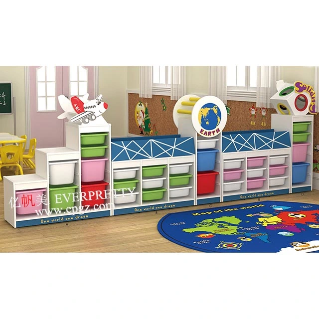 Muebles de jardín de infantes de madera Armario de almacenamiento con las cajas de plástico