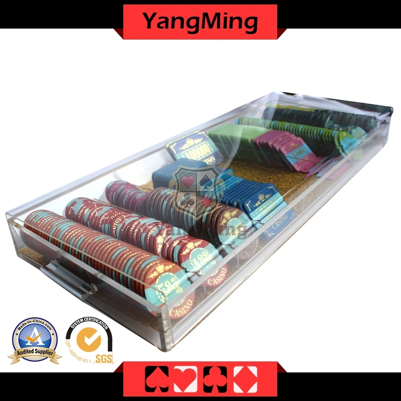 Gambling Table of Transparent 9 Row Acrylic Casino Chip Float Poker Chip Tray with Lock Ym-CT09