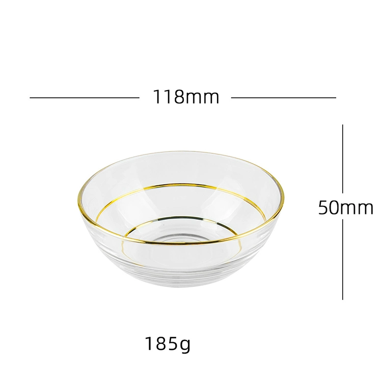 Nordic Crystal Round Glass Fruit Salad Bowl Modern Luxury Gold Rim Glass Salad Bowls