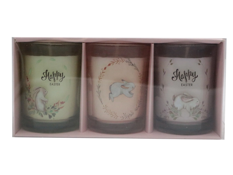 4.5oz Easter Festival Set of 3 Glass Candle with Spray and Decal Paper in Color Box