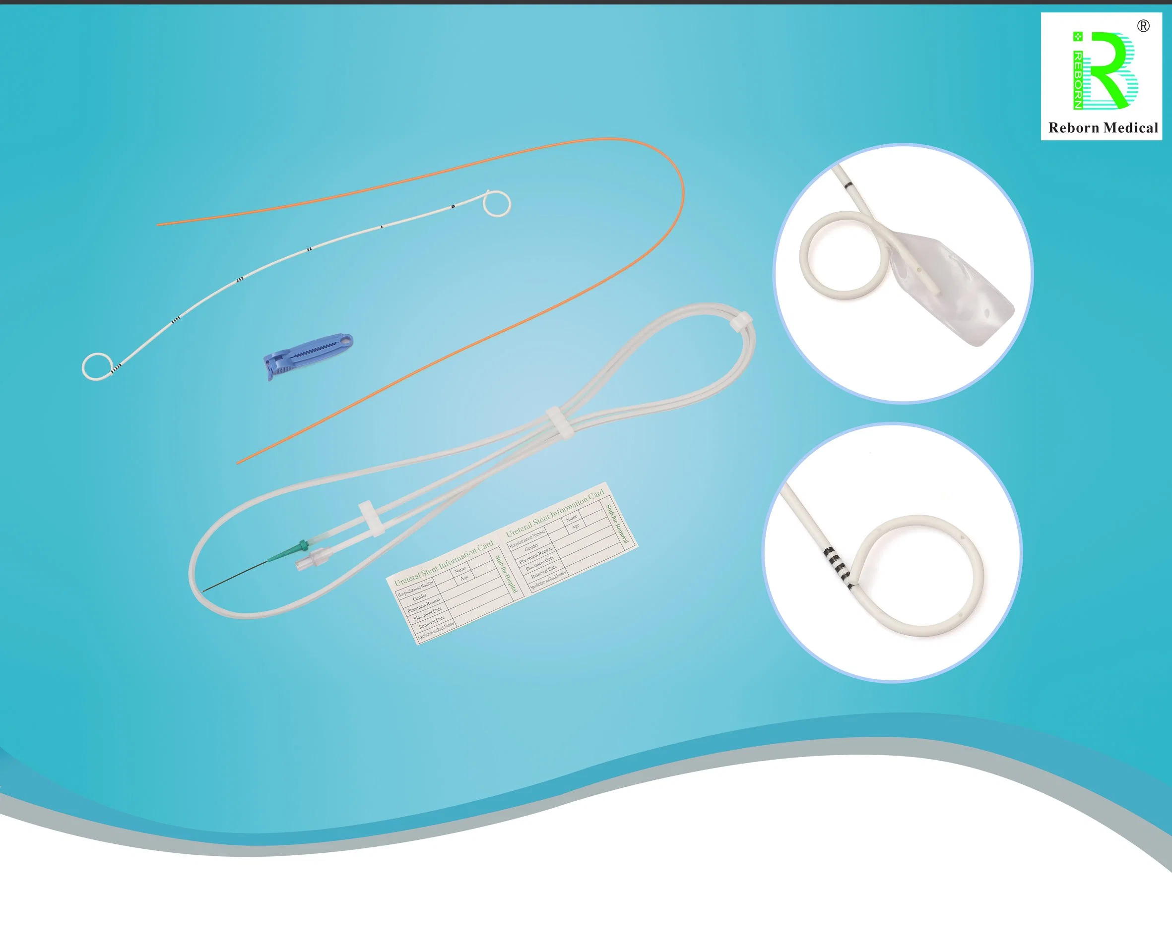 Reborn Medical White or Green High Biocompatibility Ureteral Stent Pigtail Double J Hydrophilic Caoting with CE/ISO