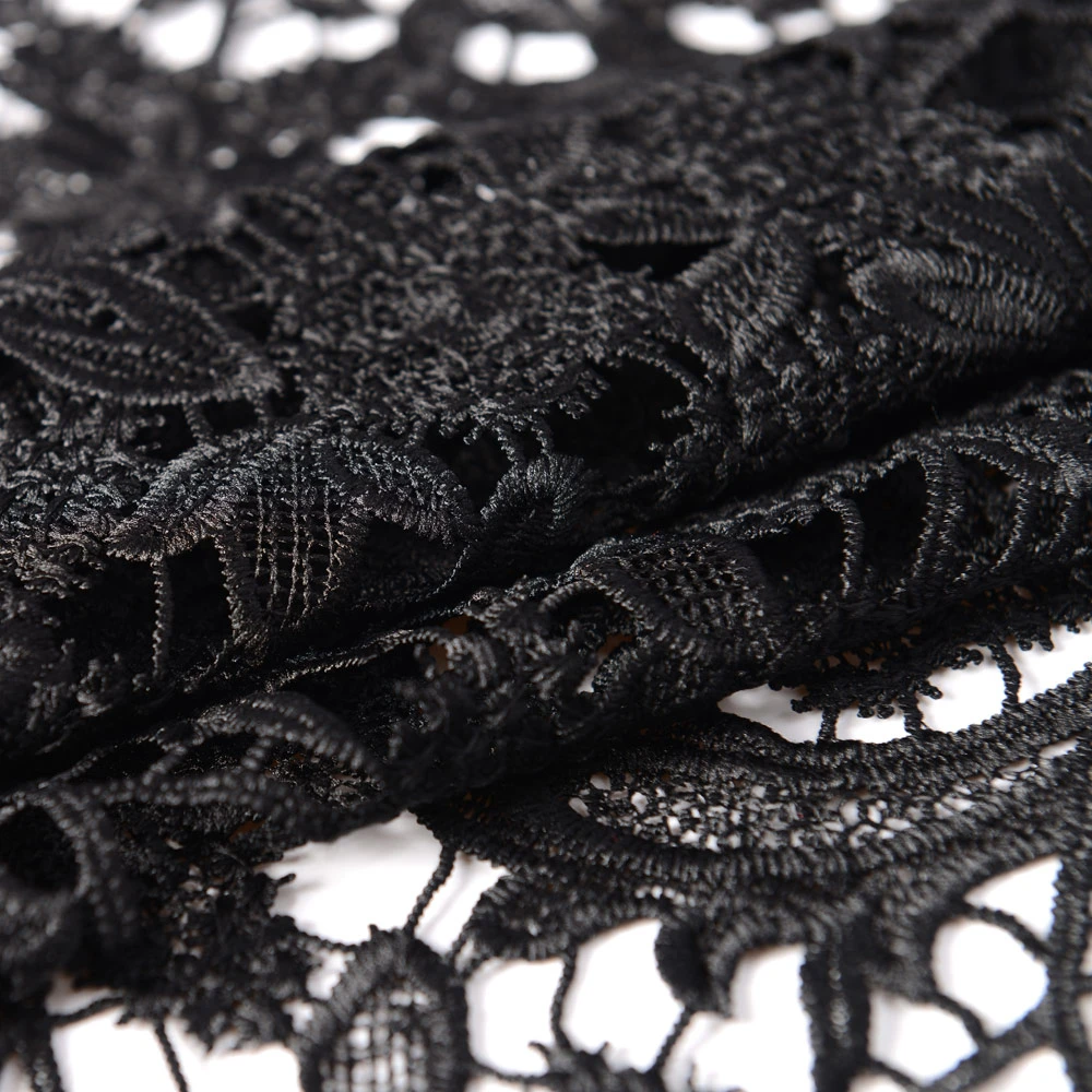 Black Embroidered Flower Guipure Lace Fabric