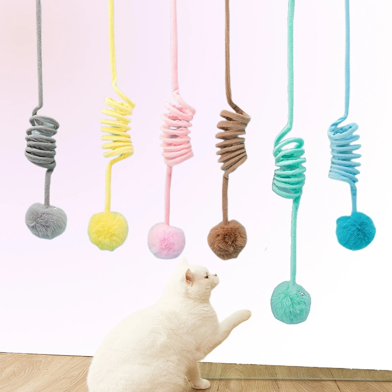 Candy Color Retractable Design Eco Friendly Plush Material Cat Spr Rabbit Hair Ball Cat Toys