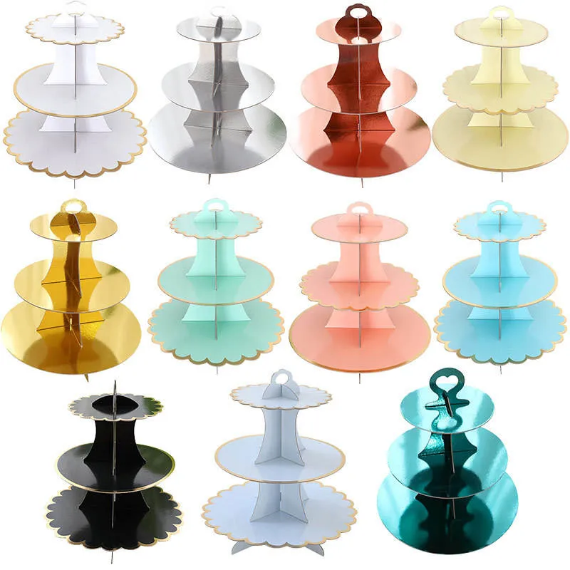 Birthday Party Supplies Decoration Disposable Paper Gilded Dessert Table Three-Tier Cake Stand