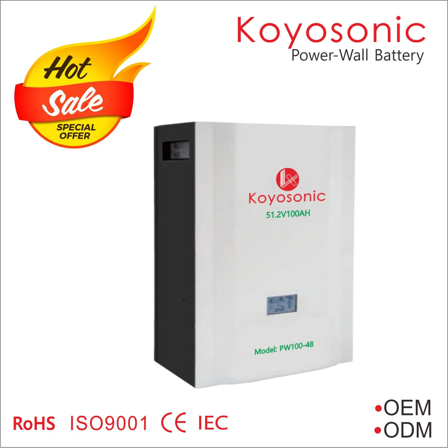 Koyosonic Energy Storage 48V100ah 200ah Power Wall Photovoltaic Energy Portable Wall Mounted Solar Storage 5kwh 10kwh LiFePO4 Lithium Battery