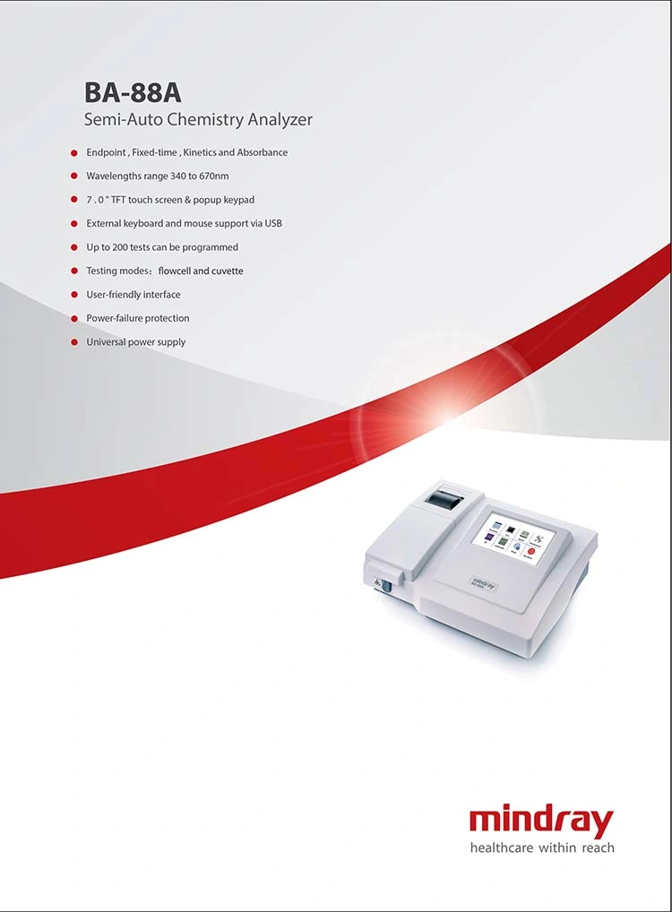 Equipo médico Mindray Ba-88A Semi-Auto Chemistry Analyzer de 7 pulgadas Pantalla táctil