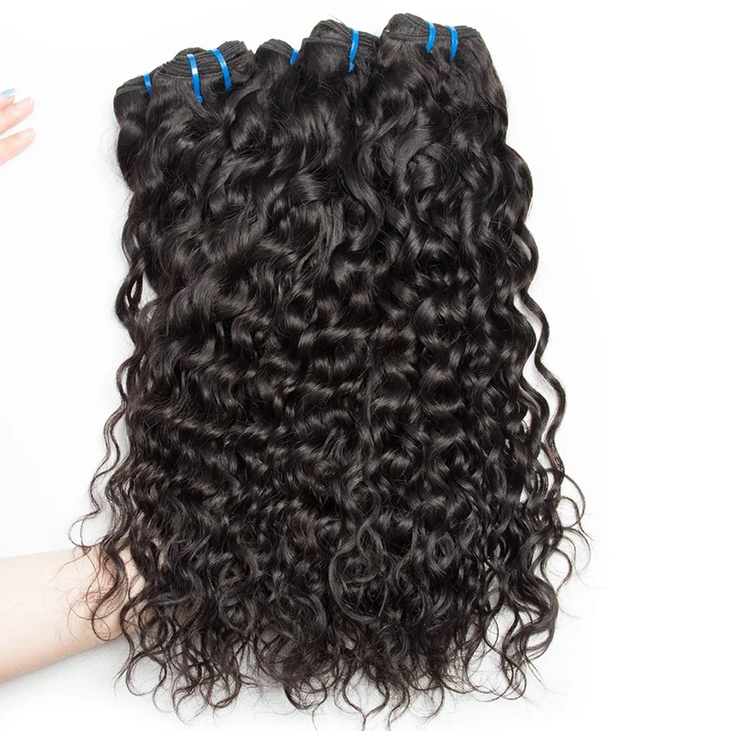 100% Brazilian Water Wave Natural Hair Weaves Bundle Double Drawn Weft