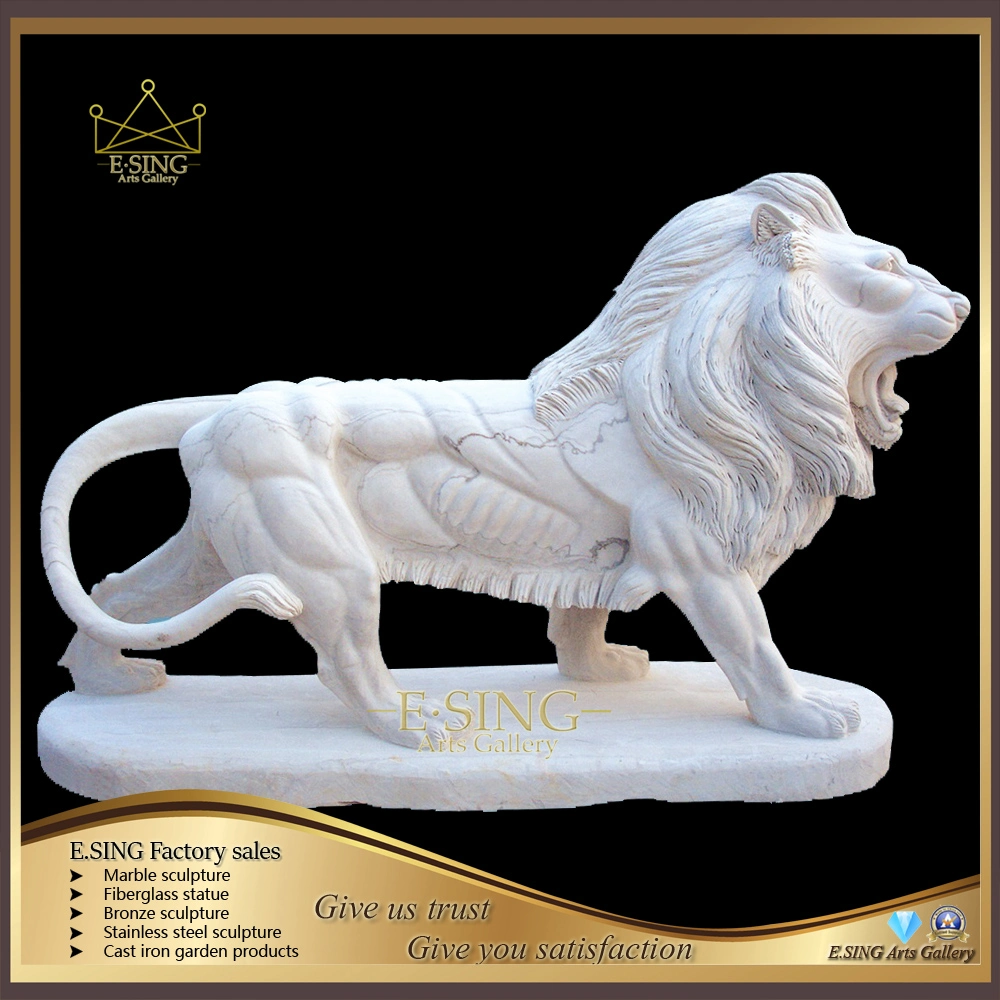 Hot Sale Factory Direct Sale Western Modern Garden Natural Marble White Walking Lion with Big Base