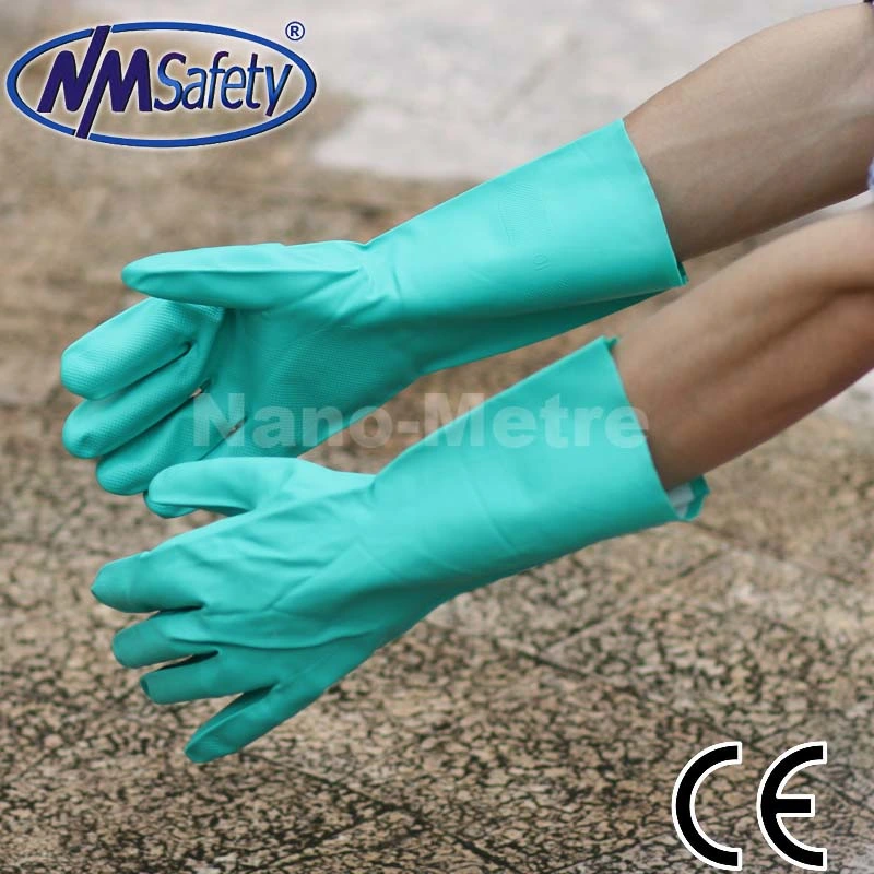 NmsSafety Green Nitrile En374 عمل السلامة الصناعية الكيميائية قفاز