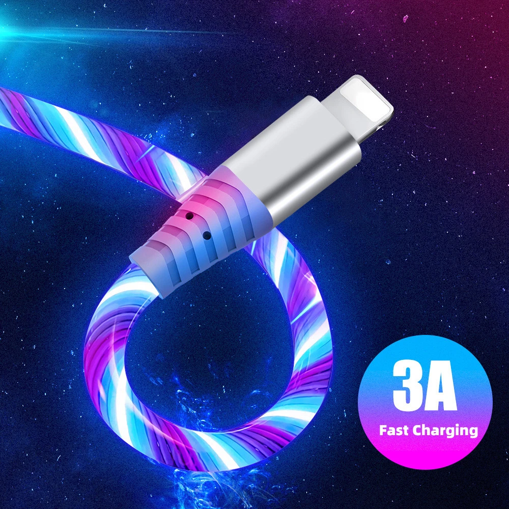 3A Glowing LED Fast Charging Cable USB to Type C Cable for Iphones Mobile Phone