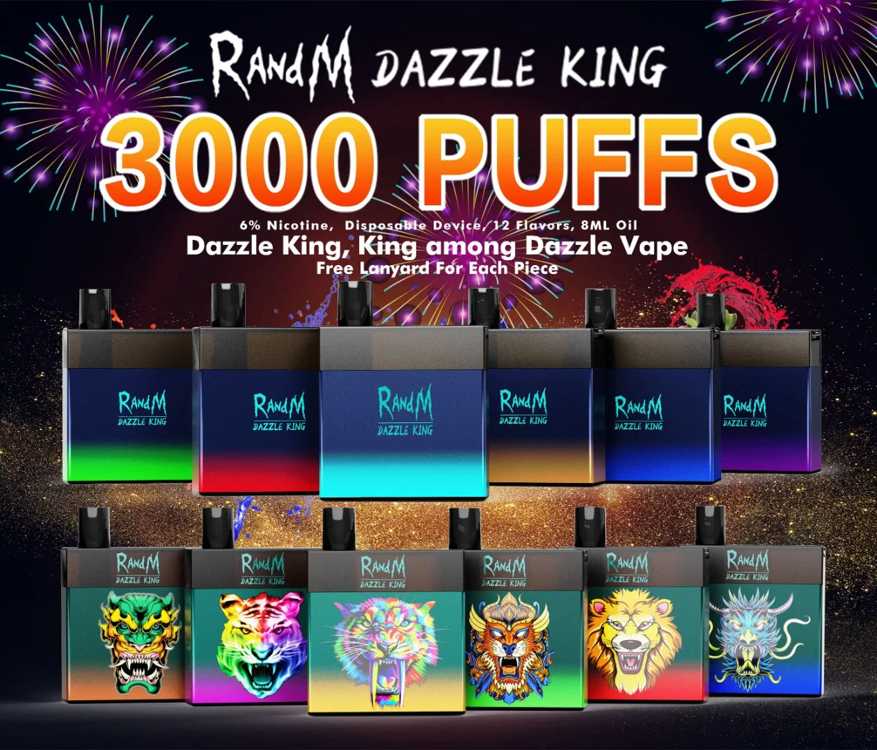 The Fast-Moving Randm Dazzle King (Plain version) 3000puffs Fast-Selling Vape Pen, Rechargeable / Shine light Light Flashing, Consumers Are Very Chasing