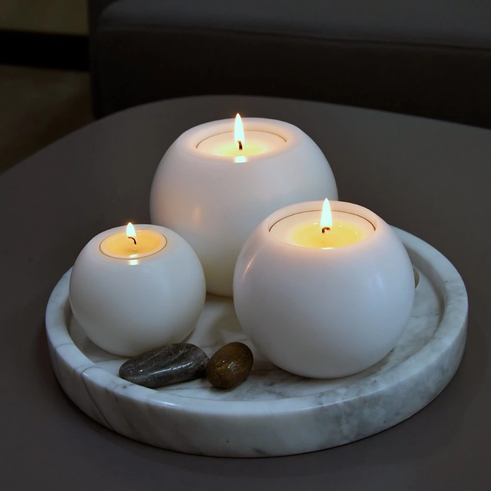 Ball Shape White Artificial Hurricane Tealight Candle Holders