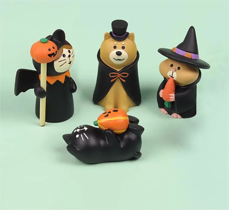 Cute Cats Pumpkin Goblin Fun Scene Halloween Decoration Ornaments Resin Crafts