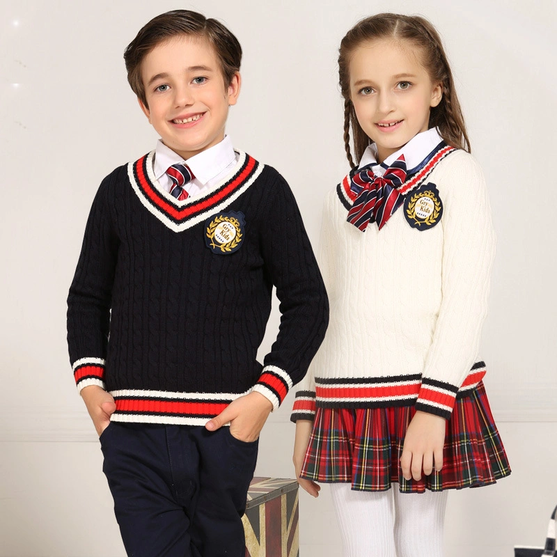 OEM Junior School Uniform Cable British Style Women Men Work Uniform Cardigan Children Boy Girl Style Cotton Sweater Custom School Uniform with Logos