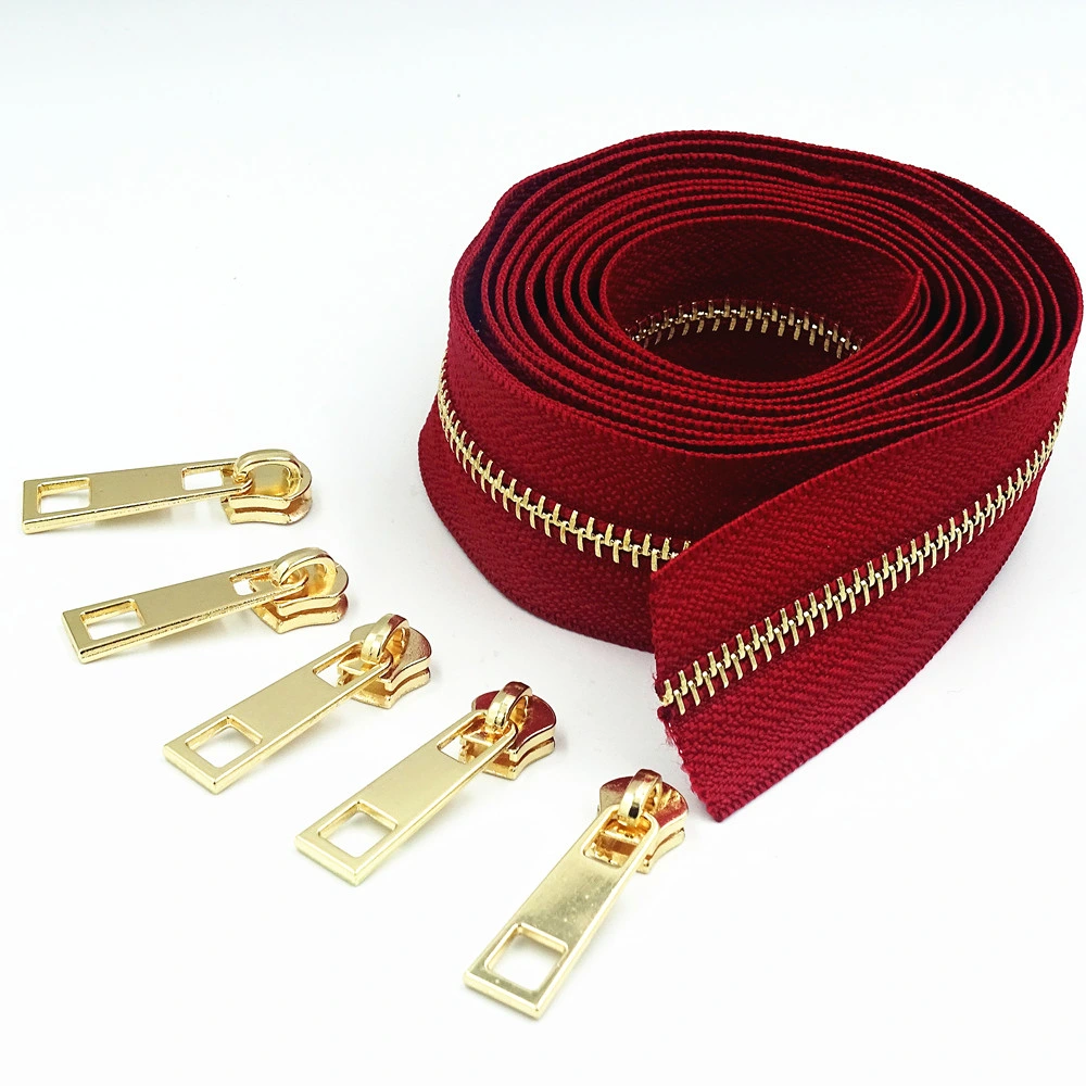 Orange Color 5# Zipper Brass Metal Zipper for High-End Handbags