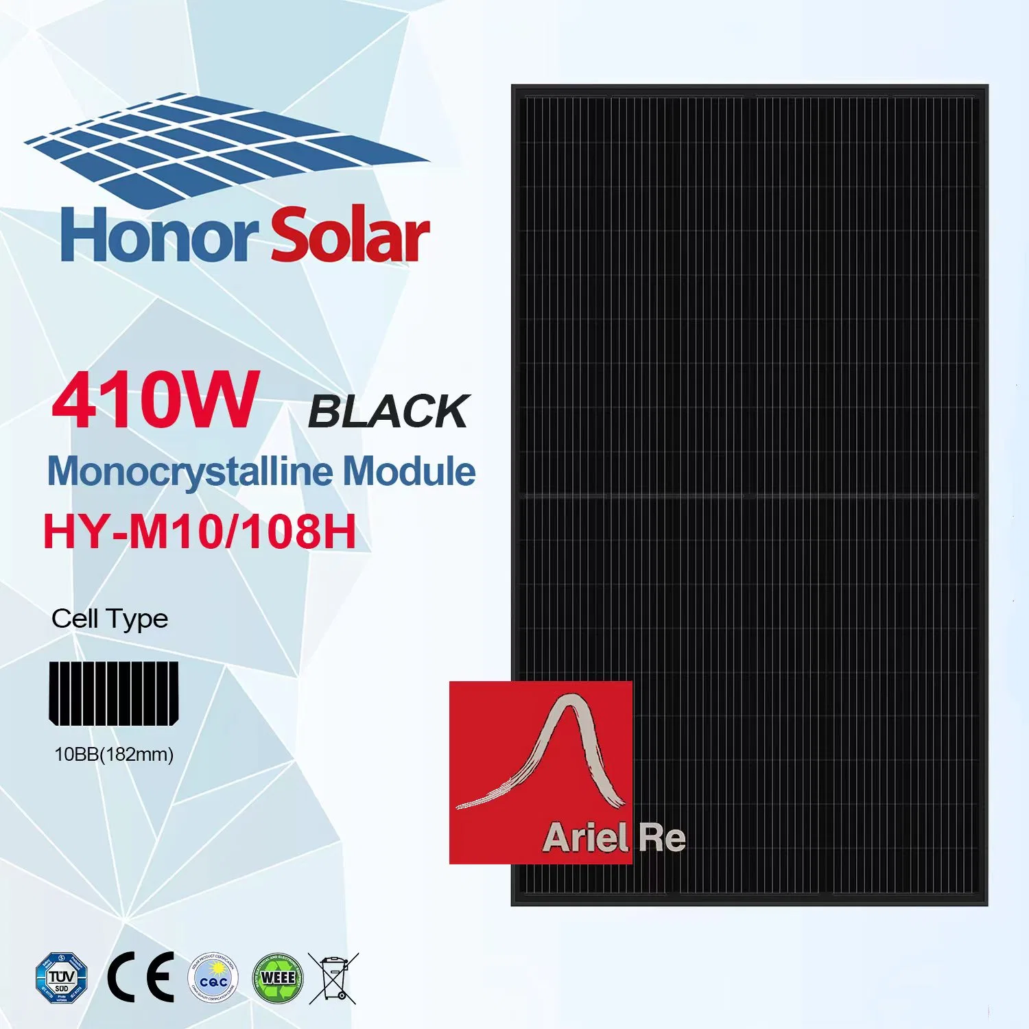 Media celda Solar Panel 410 W Full Black Half Cell PERC Mono PV Solar Panel para uso doméstico e industrial Con panel del sistema de energía