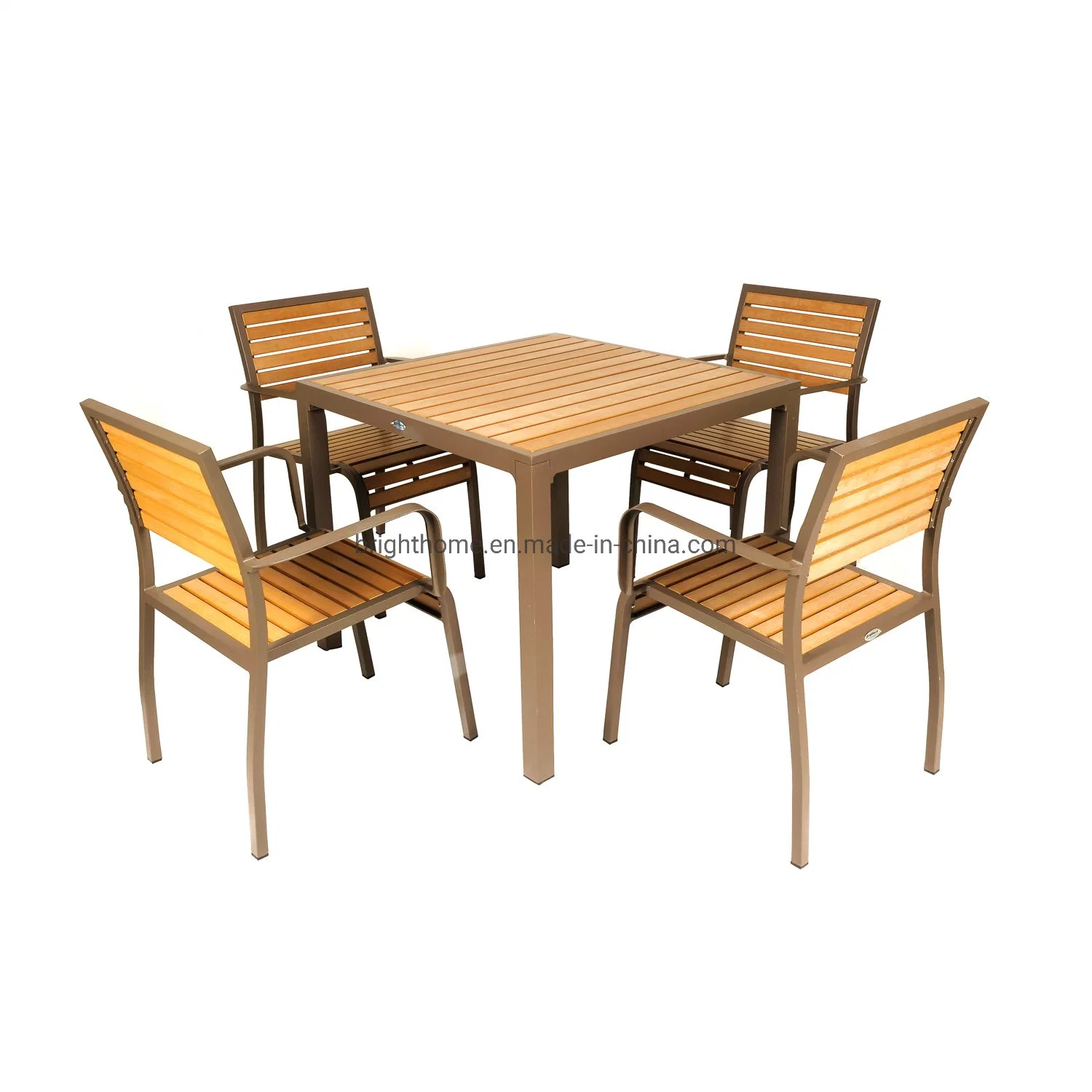La madera de plástico aluminio silla y mesa comedor al aire libre
