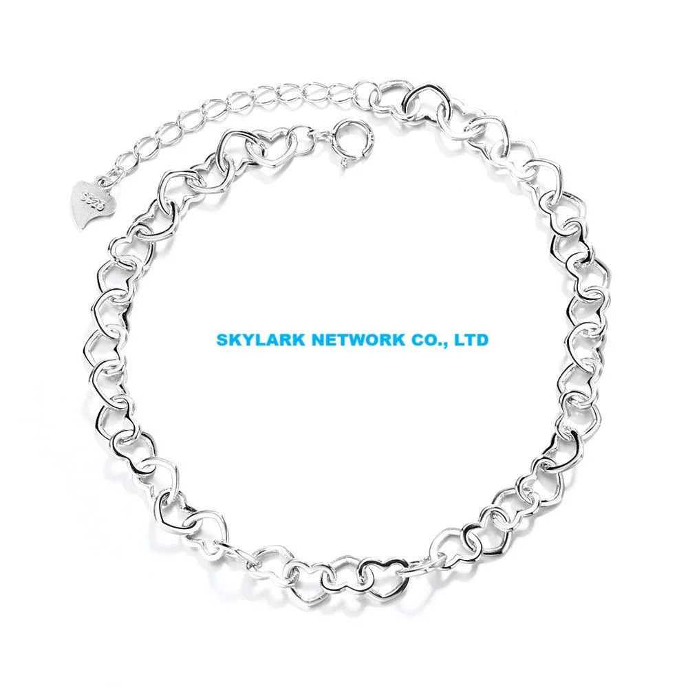 Simple New Heart-Shaped 925 Sterling Silver Bracelet