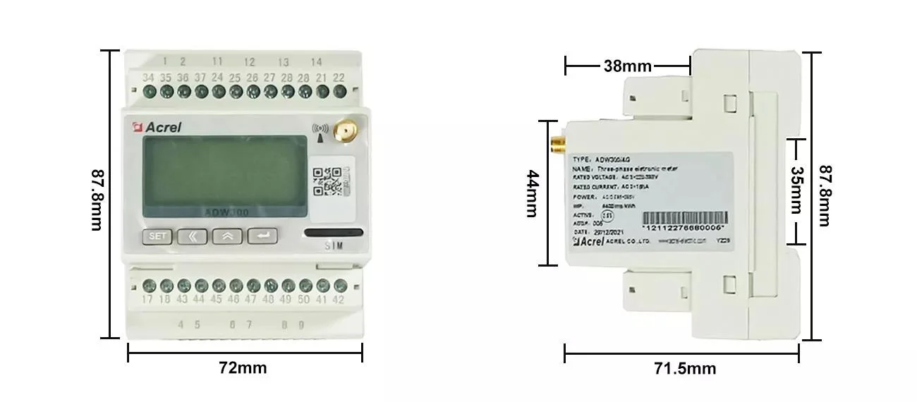 Acrel dreiphasiger vier-Draht-333mv-Eingangsenergiemesser mit RS485 kWh Stromzähler Adw300 IoT Netzwork Electric Meter