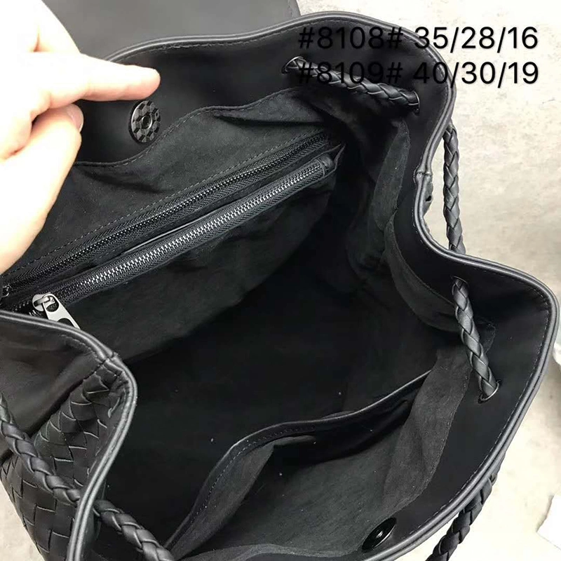 Emg6940 Intrecciato Black Logo Leather Custom Backpacks Women Manufacturer Rucksack Fashion Carry on School Luxury Travel Wholesale/Supplier School Drawstring Backpack