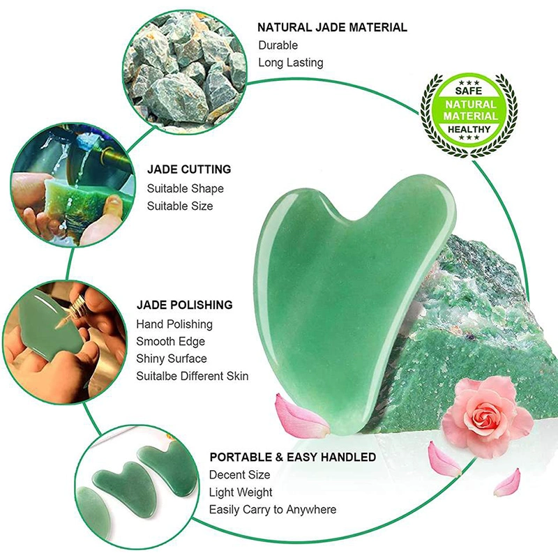 Cuarzo rosa natural Gua Sha raspado en forma de corazón de la herramienta de masaje Guasha junta con el logotipo personalizado