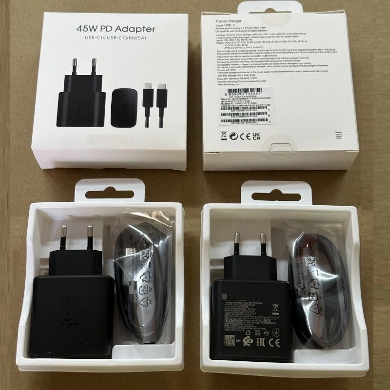 Carregador europeu de 2 pinos mais vendido, adaptador de 3 pinos, bloco, cubo, bico US Plug Adapt para Samsung 45W Cargatores Ta845