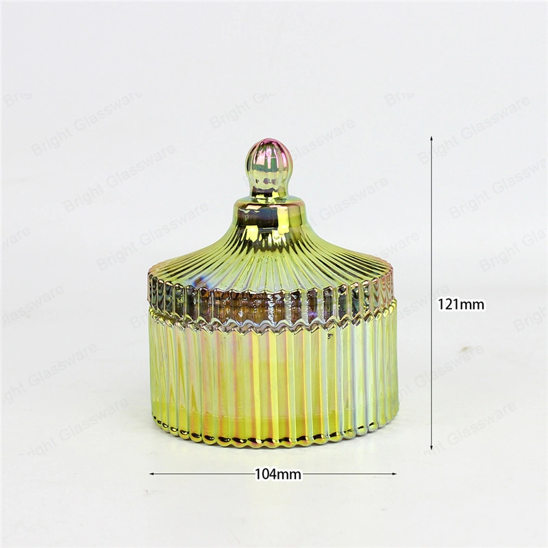 Geo Electroplated único Corte de vidrio iridiscente vela Jar